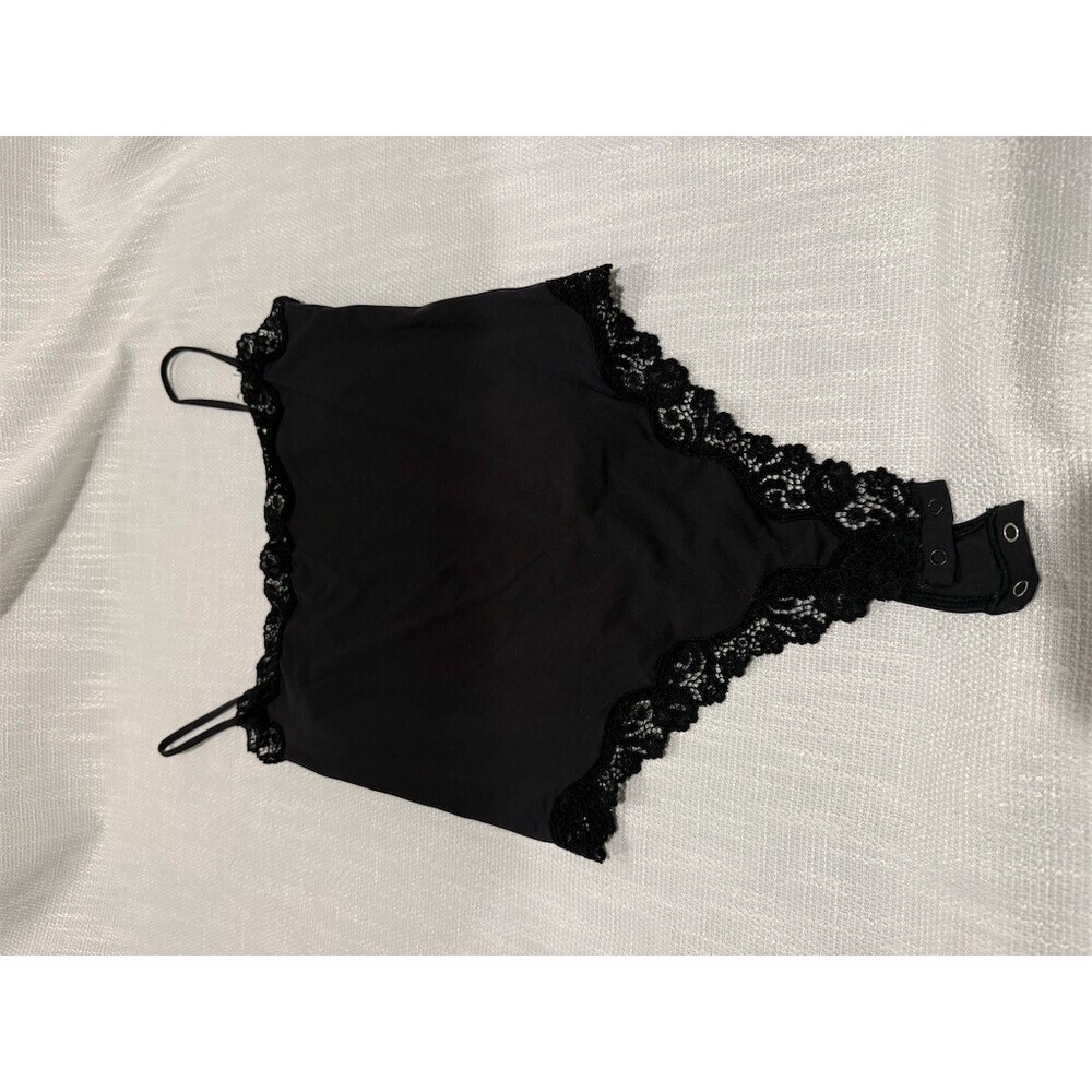 SKIMS Fits Everybody Lace Trim Bodysuit Womens L Black Onyx Snap Closure - Picture 2 of 4